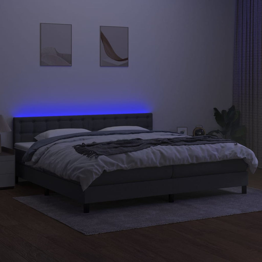 Boxspring Met Matras En Led Stof Donkergrijs 200 x 200 cm Knopen