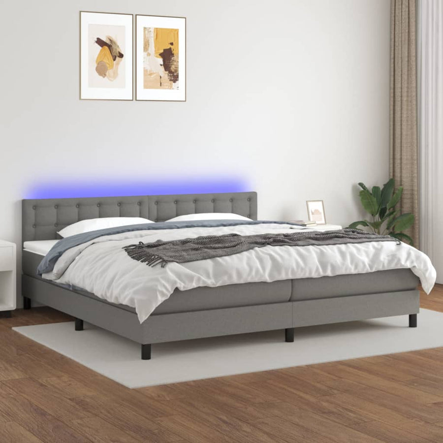 Boxspring Met Matras En Led Stof Donkergrijs 200 x 200 cm Knopen