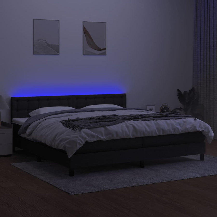 Boxspring Met Matras En Led Stof Zwart 200 x 200 cm Knopen