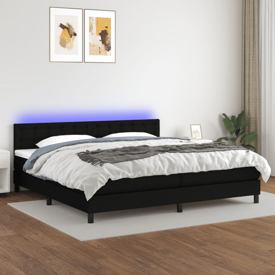 Boxspring Met Matras En Led Stof Zwart 200 x 200 cm Knopen