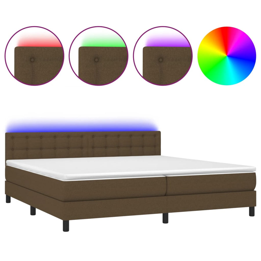 Boxspring met matras en LED stof donkerbruin 200x200 cm