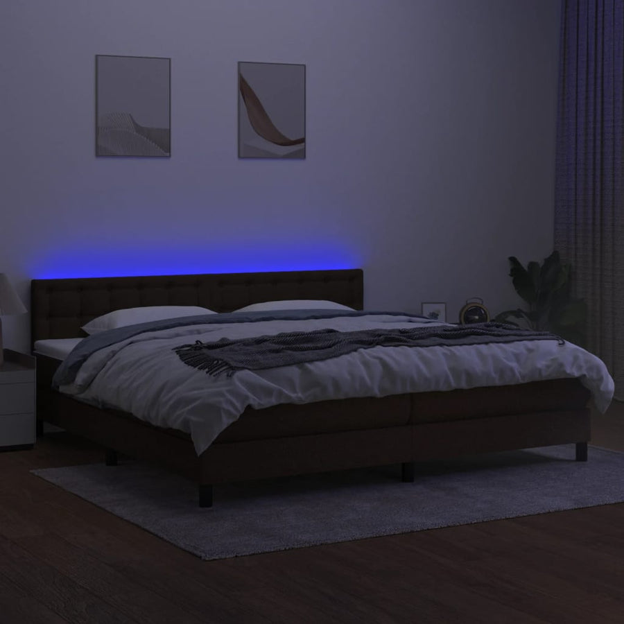 Boxspring met matras en LED stof donkerbruin 200x200 cm