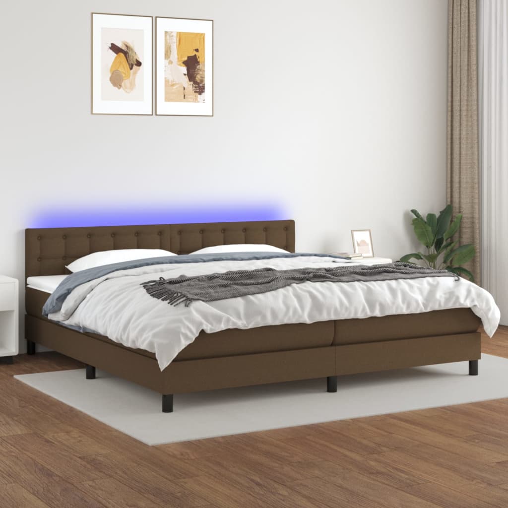 Boxspring met matras en LED stof donkerbruin 200x200 cm
