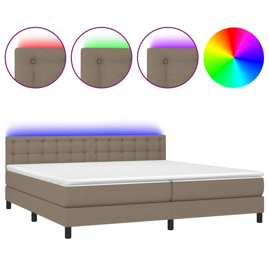 Boxspring Met Matras En Led Stof Taupe 200X200 Cm Taupe 200 x 200 cm Knopen
