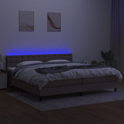 Boxspring Met Matras En Led Stof Taupe 200X200 Cm Taupe 200 x 200 cm Knopen