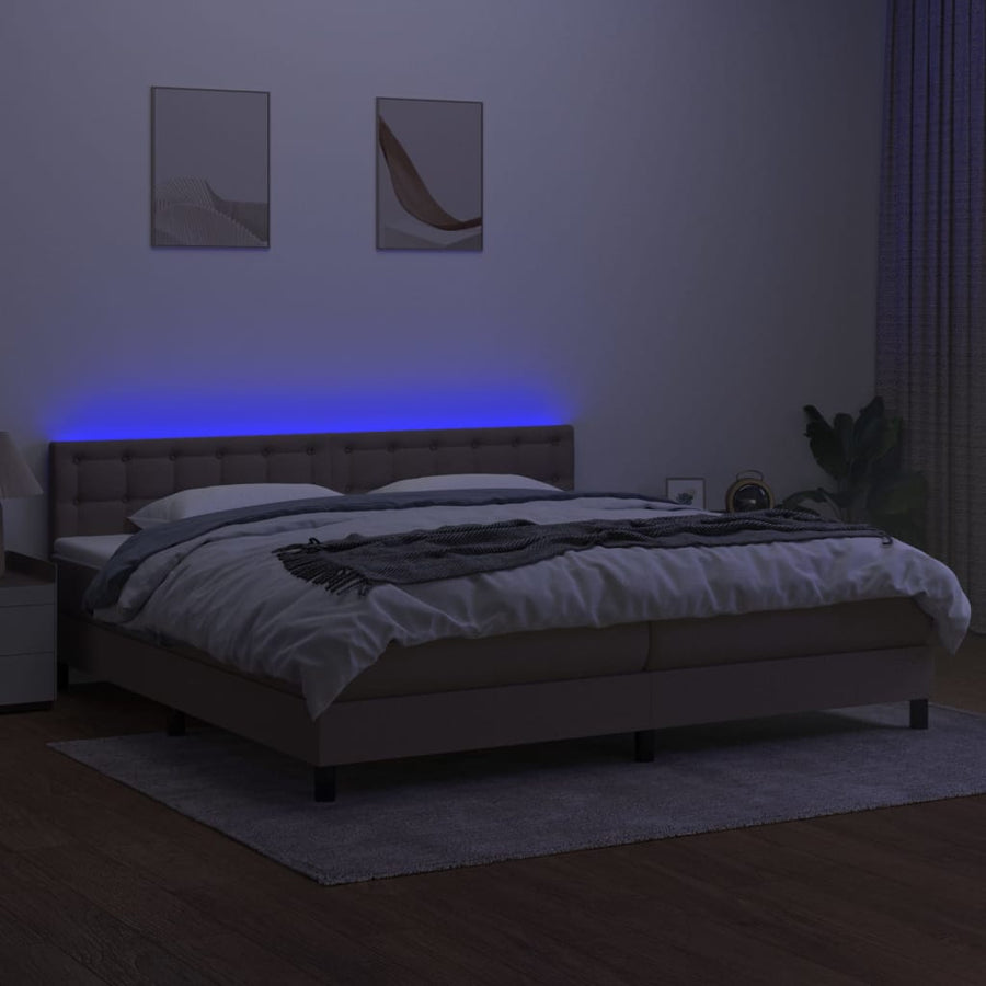 Boxspring Met Matras En Led Stof Taupe 200X200 Cm Taupe 200 x 200 cm Knopen