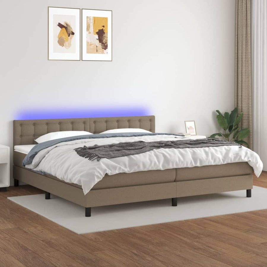 Boxspring Met Matras En Led Stof Taupe 200X200 Cm Taupe 200 x 200 cm Knopen