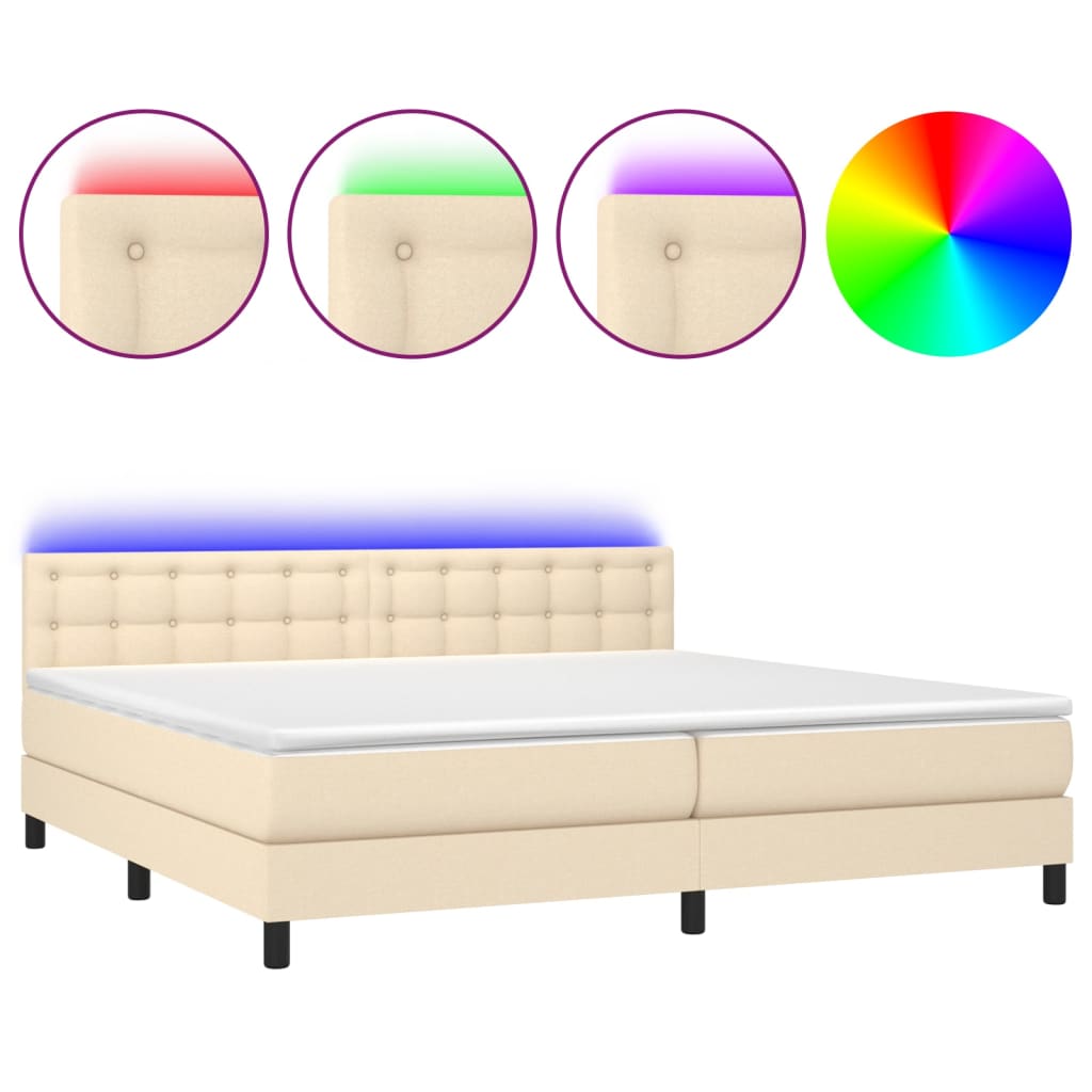 Boxspring met matras en LED stof crèmekleurig 200x200 cm 200 x 200 cm Crème