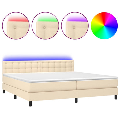Boxspring met matras en LED stof crèmekleurig 200x200 cm 200 x 200 cm Crème