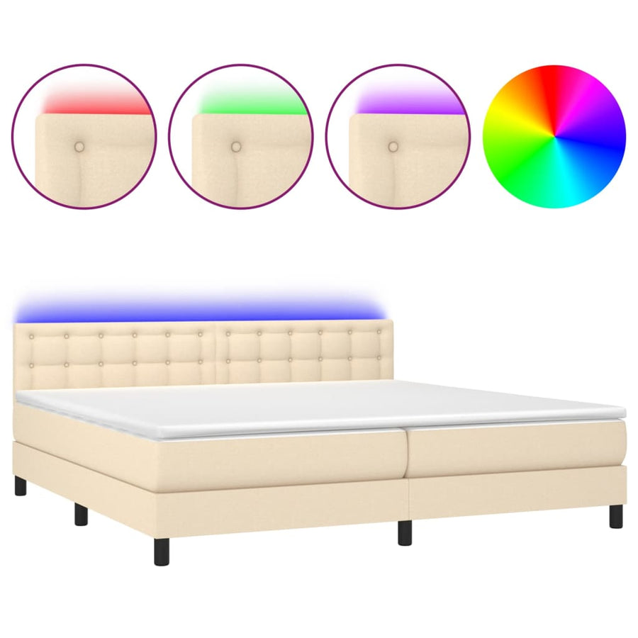 Boxspring met matras en LED stof crèmekleurig 200x200 cm 200 x 200 cm Crème