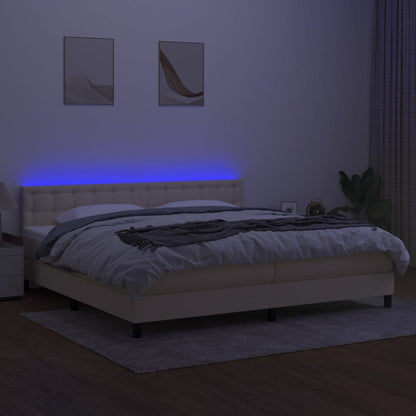 Boxspring met matras en LED stof crèmekleurig 200x200 cm 200 x 200 cm Crème