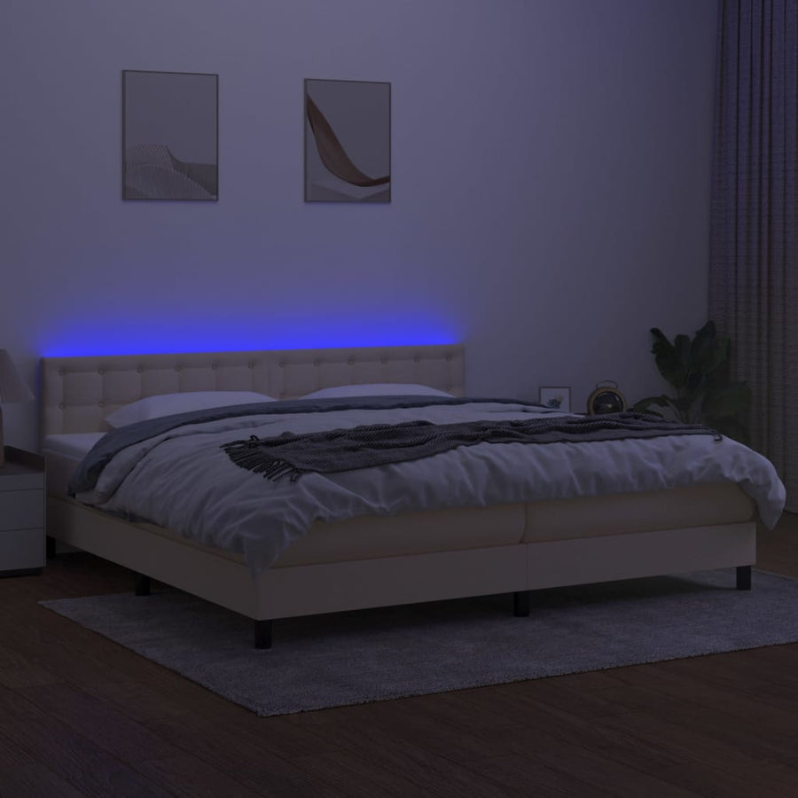 Boxspring met matras en LED stof crèmekleurig 200x200 cm 200 x 200 cm Crème