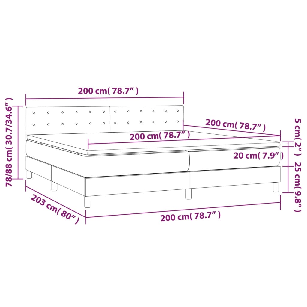 Boxspring met matras en LED stof crèmekleurig 200x200 cm 200 x 200 cm Crème