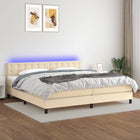 Boxspring met matras en LED stof crèmekleurig 200x200 cm 200 x 200 cm Crème