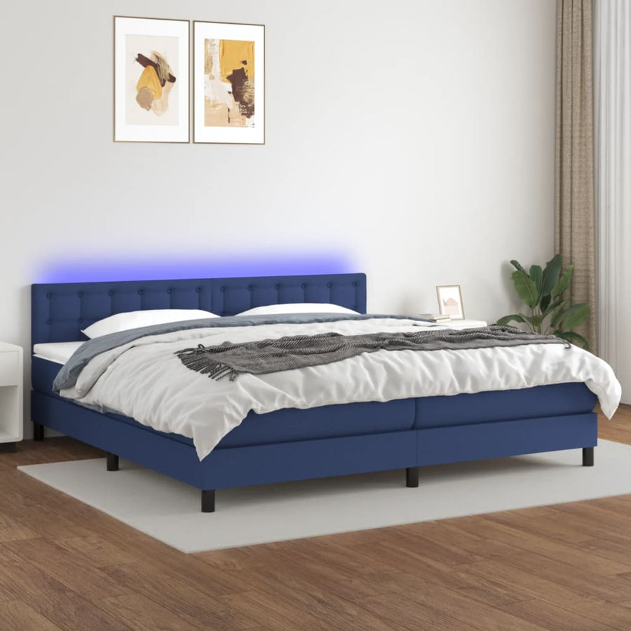 Boxspring Met Matras En Led Stof Blauw 200 x 200 cm Knopen