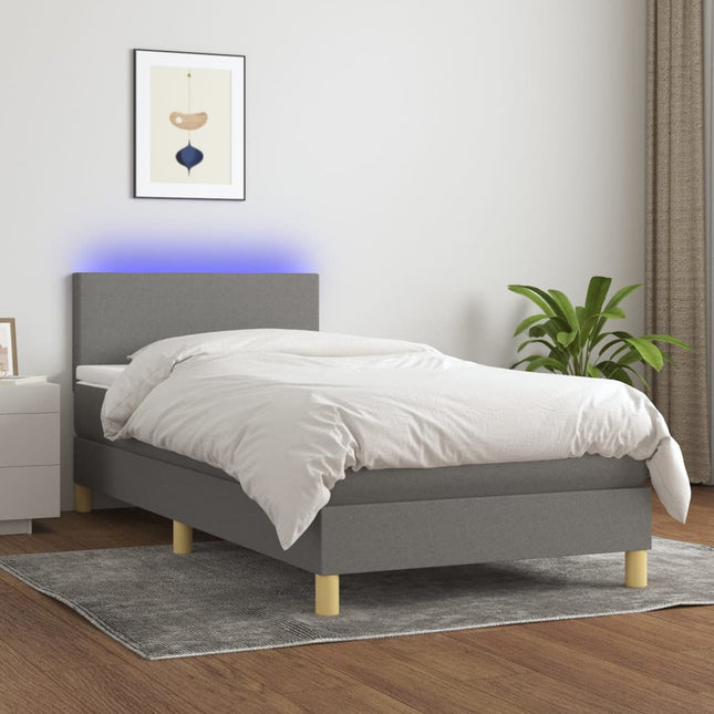 Boxspring met matras en LED stof donkergrijs 90x190 cm 90 x 190 cm Donkergrijs