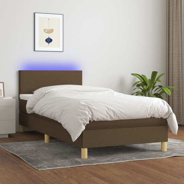 Boxspring met matras en LED stof donkerbruin 90x190 cm 90 x 190 cm Effen ontwerp