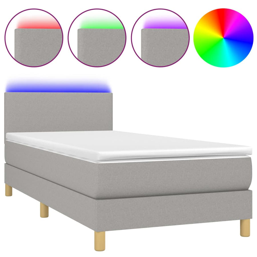Boxspring met matras en LED stof lichtgrijs 90x200 cm 90 x 200 cm Lichtgrijs