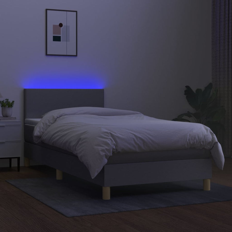 Boxspring met matras en LED stof lichtgrijs 90x200 cm 90 x 200 cm Lichtgrijs
