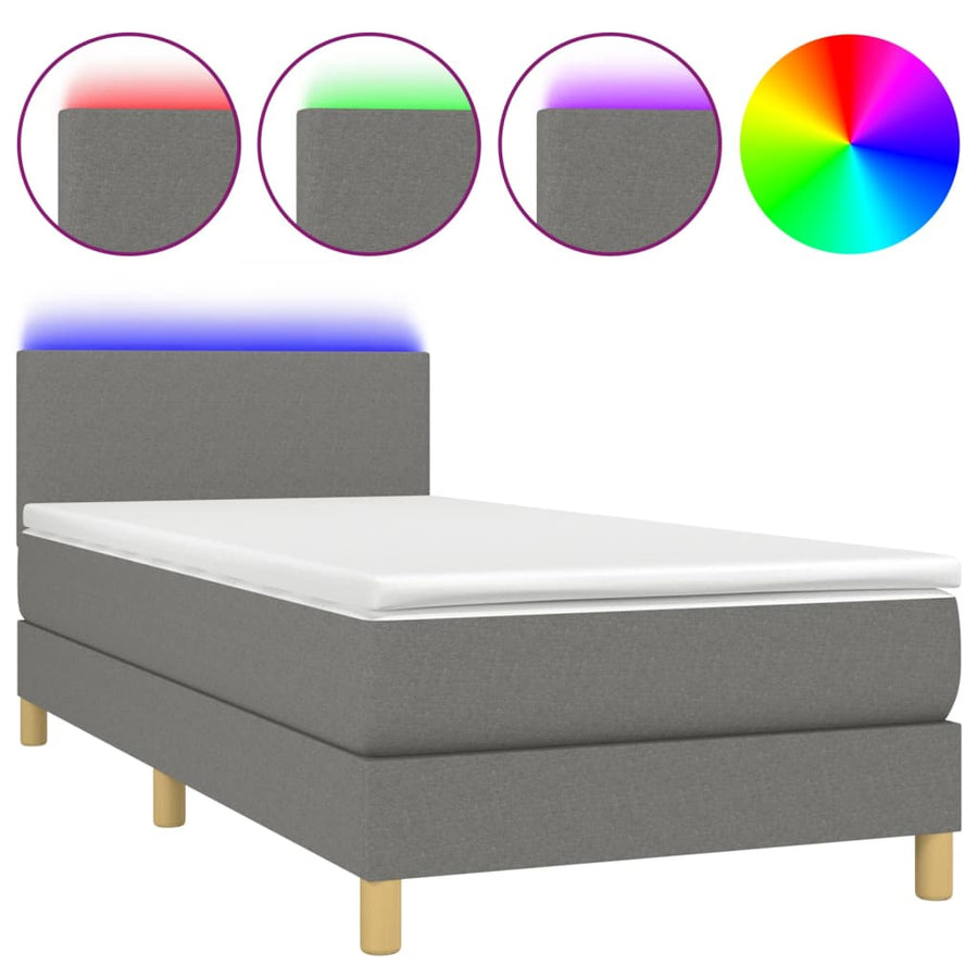 Boxspring met matras en LED stof donkergrijs 90x200 cm 90 x 200 cm Donkergrijs