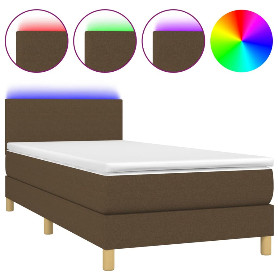 Boxspring met matras en LED stof donkerbruin 80x200 cm 90 x 200 cm Effen ontwerp