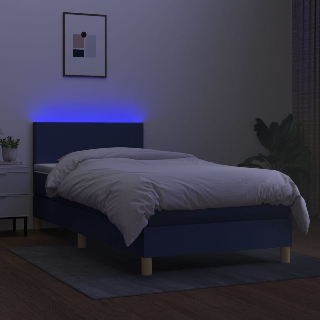 Boxspring met matras en LED stof blauw 90x200 cm 90 x 200 cm Blauw
