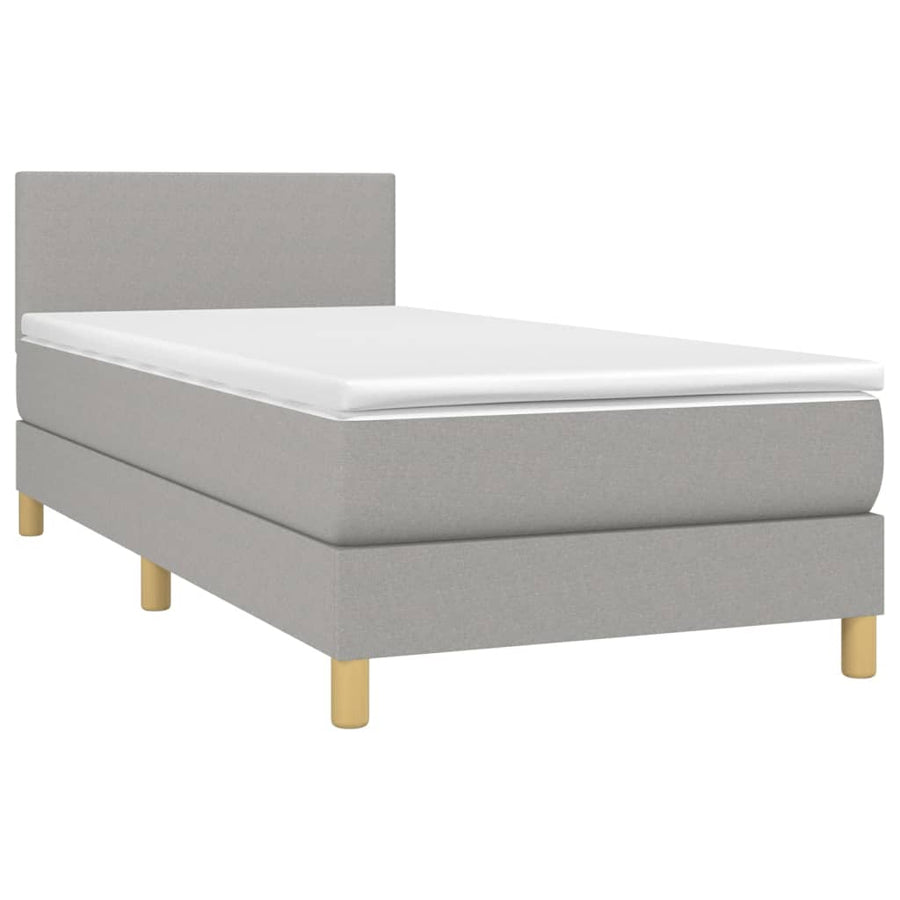 Boxspring met matras en LED stof lichtgrijs 100x200 cm 100 x 200 cm Lichtgrijs