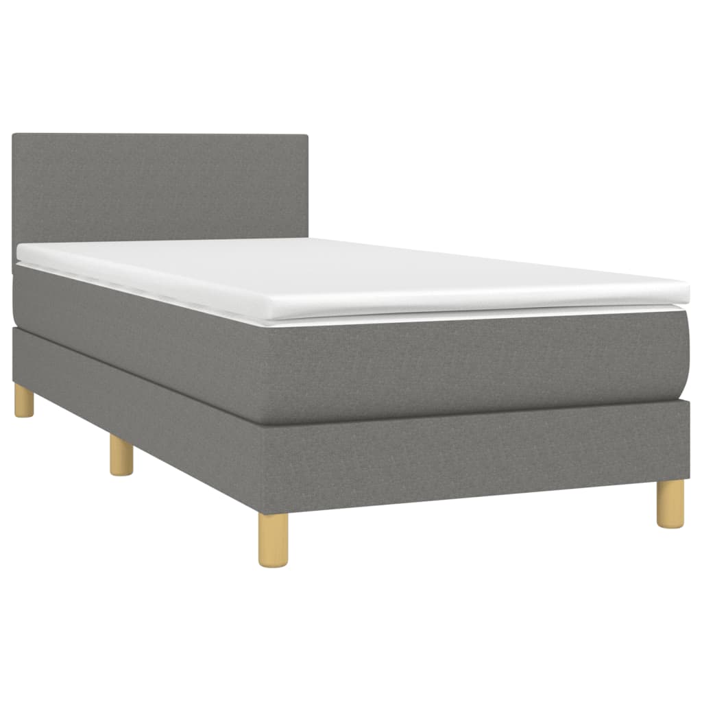 Boxspring met matras en LED stof donkergrijs 100x200 cm 100 x 200 cm Effen ontwerp
