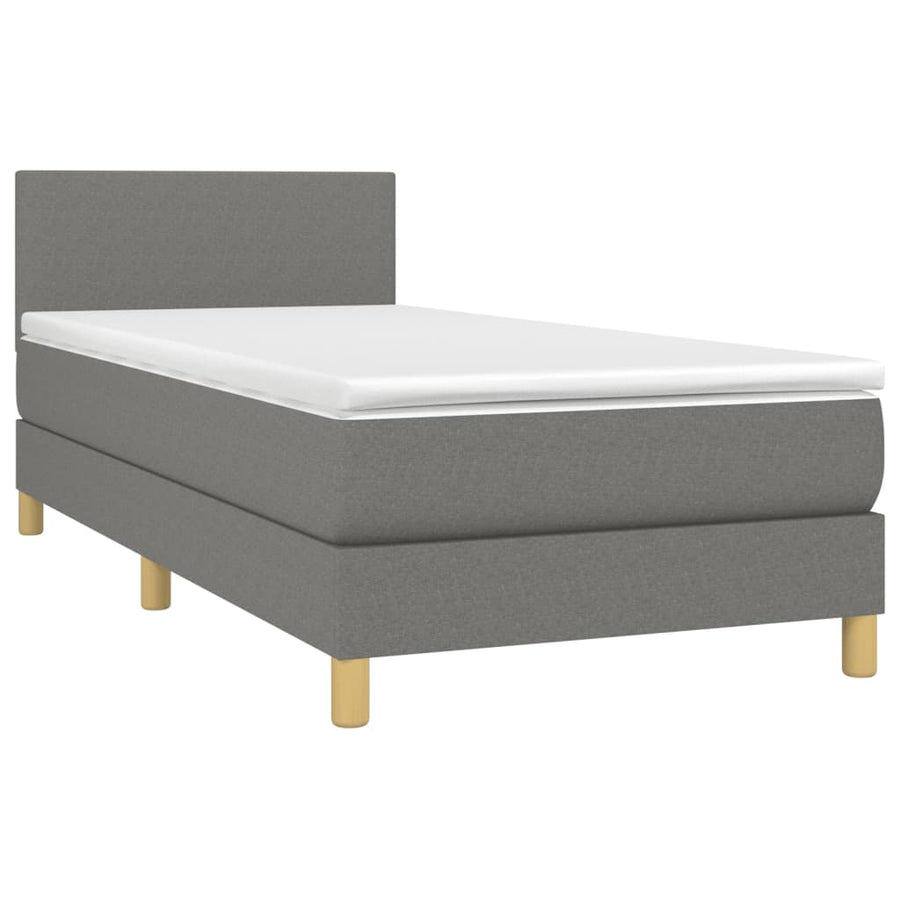 Boxspring met matras en LED stof donkergrijs 100x200 cm 100 x 200 cm Effen ontwerp