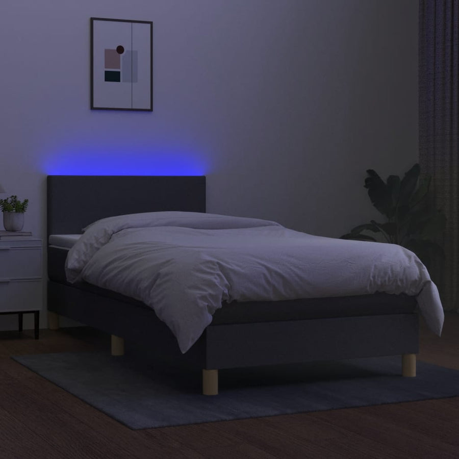 Boxspring met matras en LED stof donkergrijs 100x200 cm 100 x 200 cm Effen ontwerp