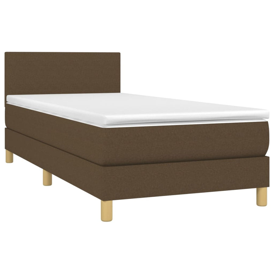 Boxspring met matras en LED stof donkerbruin 100x200 cm 100 x 200 cm Effen ontwerp