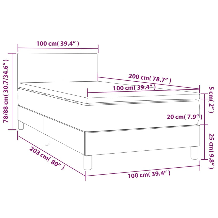 Boxspring met matras en LED stof donkerbruin 100x200 cm 100 x 200 cm Effen ontwerp