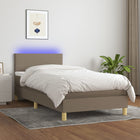 Boxspring met matras en LED stof taupe 100x200 cm 100 x 200 cm Effen ontwerp