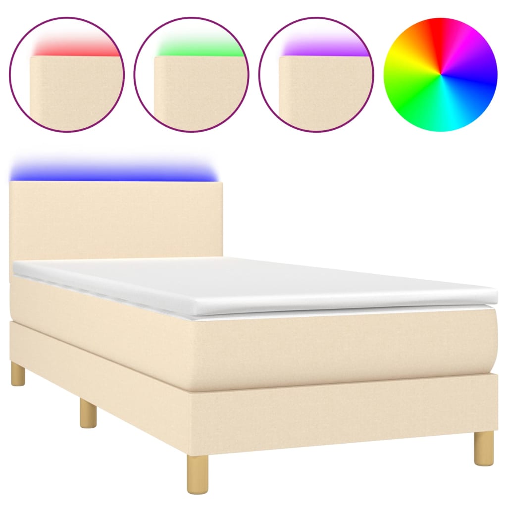 Boxspring met matras en LED stof crèmekleurig 100x200 cm
