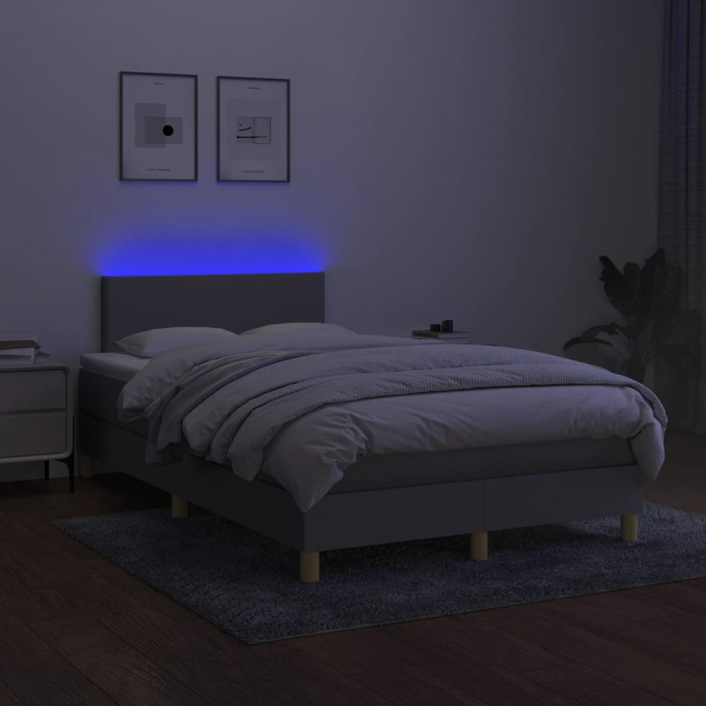 Boxspring met matras en LED stof lichtgrijs 120x200 cm 120 x 200 cm Effen ontwerp