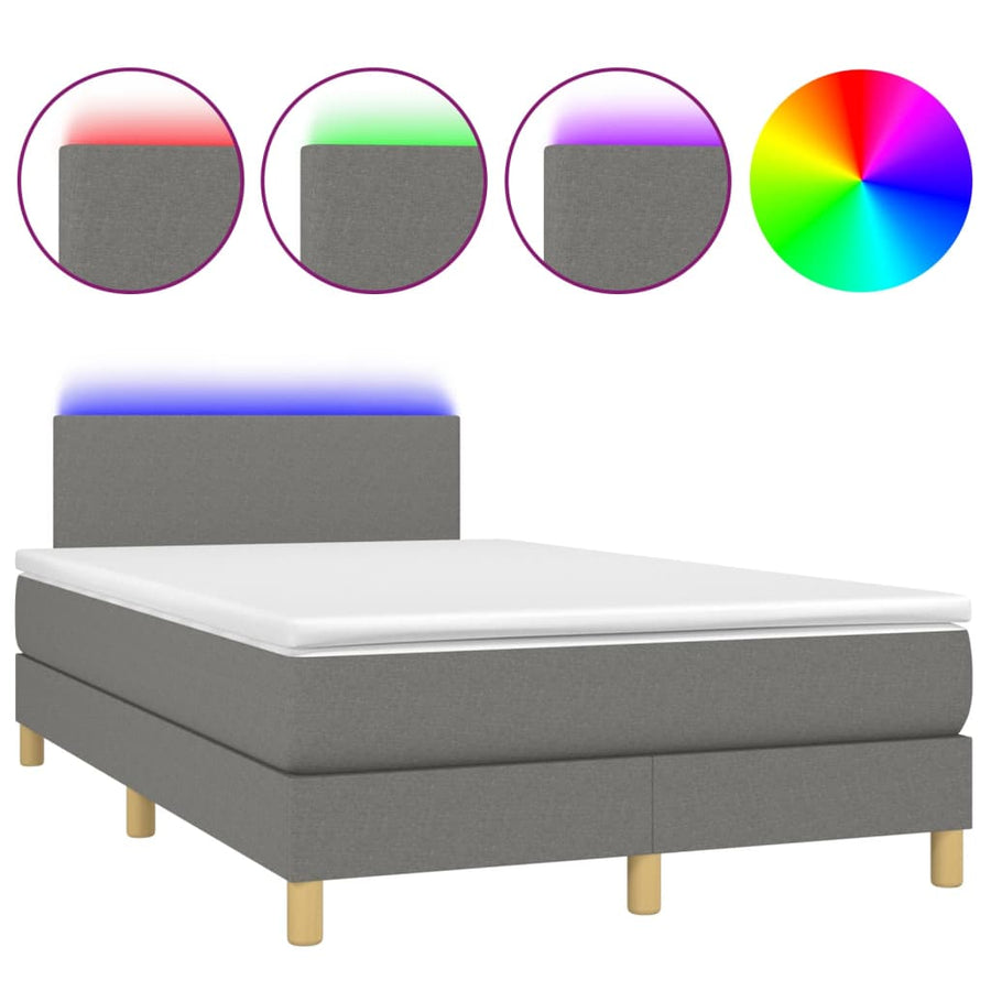 Boxspring met matras en LED stof donkergrijs 120x200 cm 120 x 200 cm Effen ontwerp