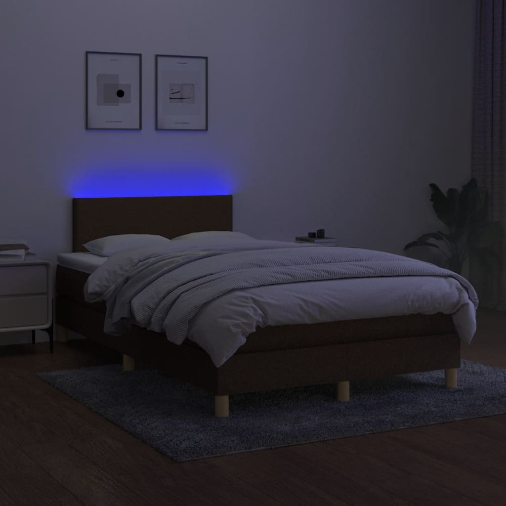 Boxspring met matras en LED stof donkerbruin 120x200 cm 120 x 200 cm Donkerbruin