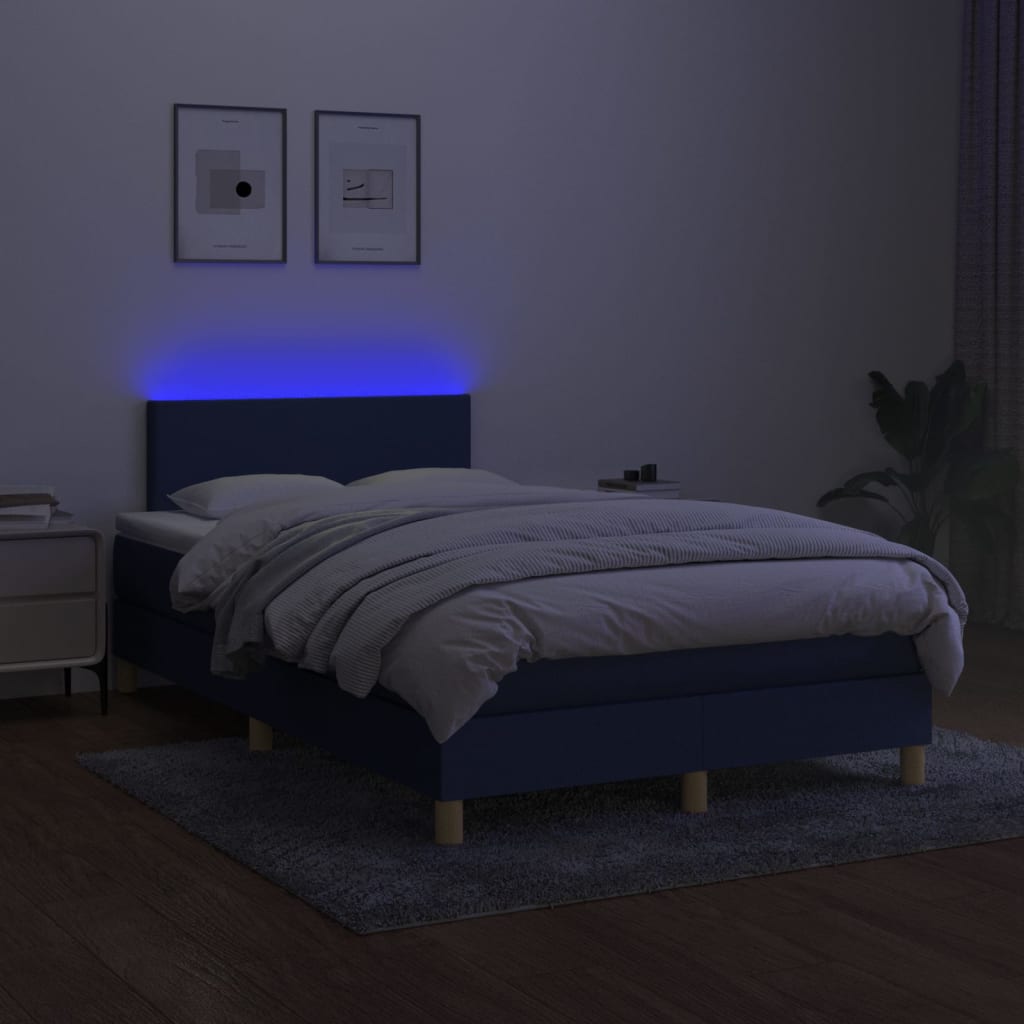 Boxspring met matras en LED stof blauw 120x200 cm 120 x 200 cm Blauw