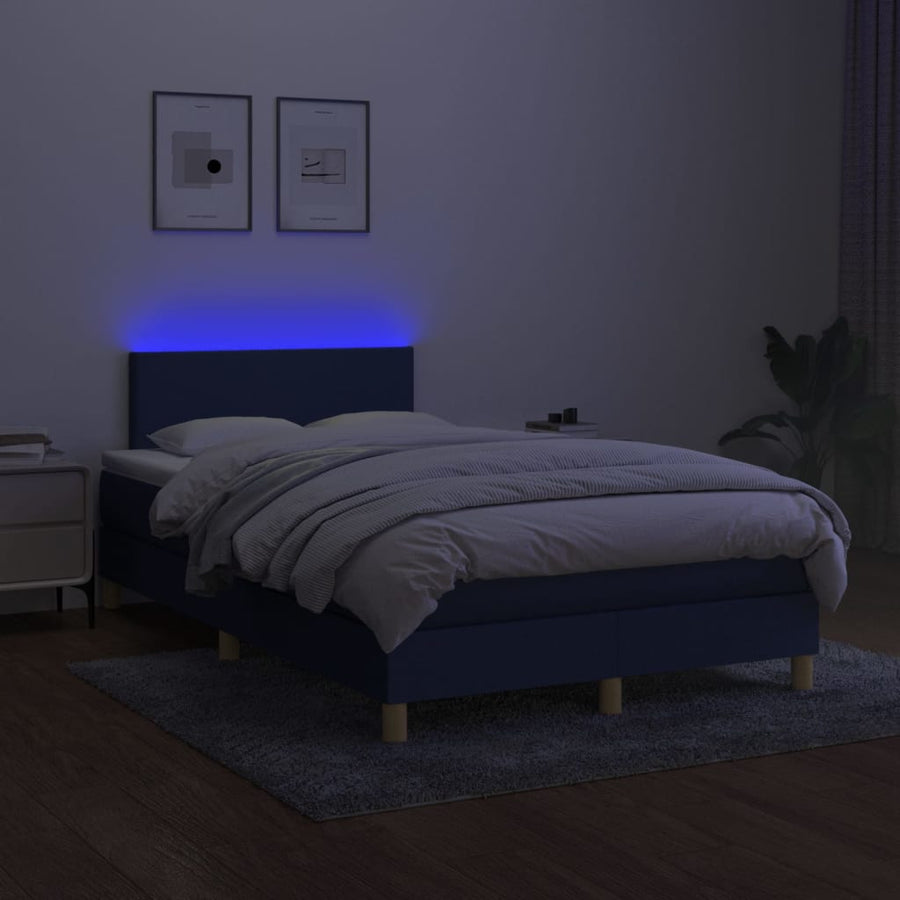 Boxspring met matras en LED stof blauw 120x200 cm 120 x 200 cm Blauw