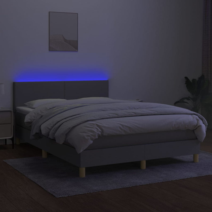 Boxspring met matras en LED stof lichtgrijs 140x190 cm 140 x 190 cm Effen ontwerp