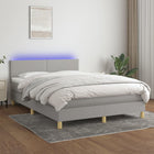 Boxspring met matras en LED stof lichtgrijs 140x190 cm 140 x 190 cm Effen ontwerp