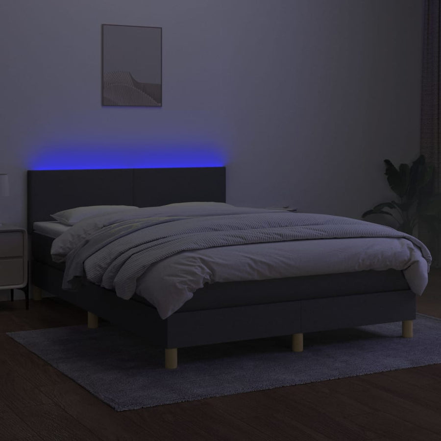 Boxspring met matras en LED stof donkergrijs 140x190 cm 140 x 190 cm Donkergrijs