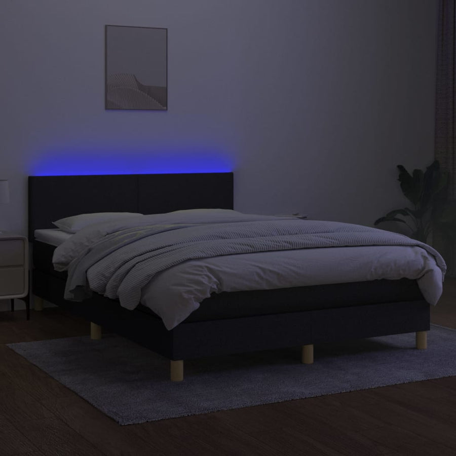 Boxspring met matras en LED stof zwart 140x190 cm 140 x 190 cm Zwart