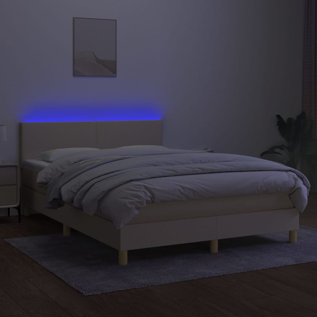 Boxspring met matras en LED stof crèmekleurig 140x190 cm
