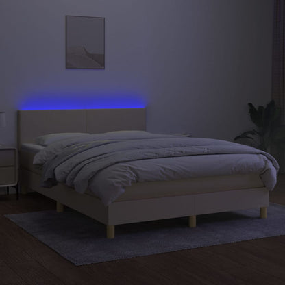 Boxspring met matras en LED stof crèmekleurig 140x190 cm