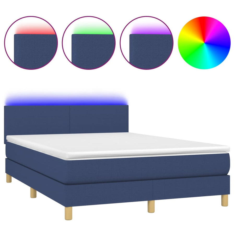 Boxspring met matras en LED stof blauw 140x190 cm 140 x 190 cm Effen ontwerp