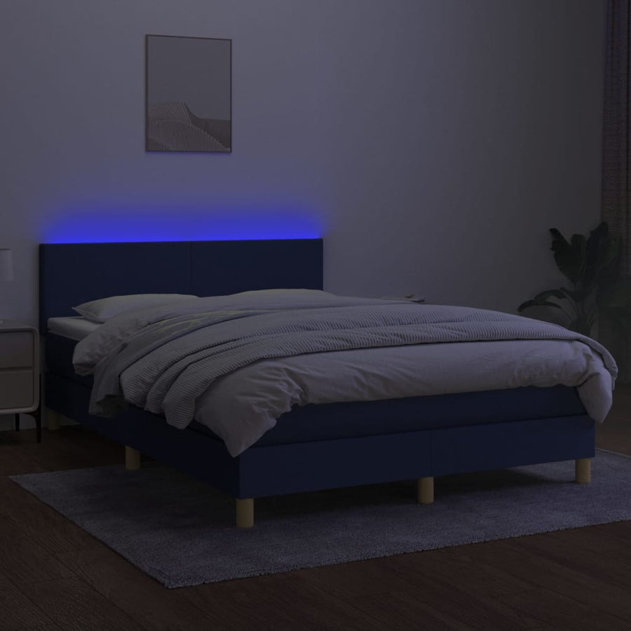 Boxspring met matras en LED stof blauw 140x190 cm 140 x 190 cm Effen ontwerp