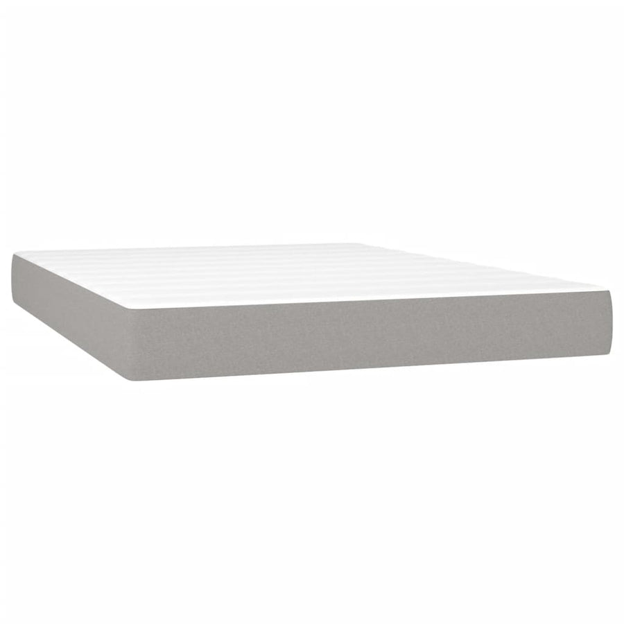 Boxspring met matras en LED stof lichtgrijs 140x200 cm 140 x 200 cm Effen ontwerp
