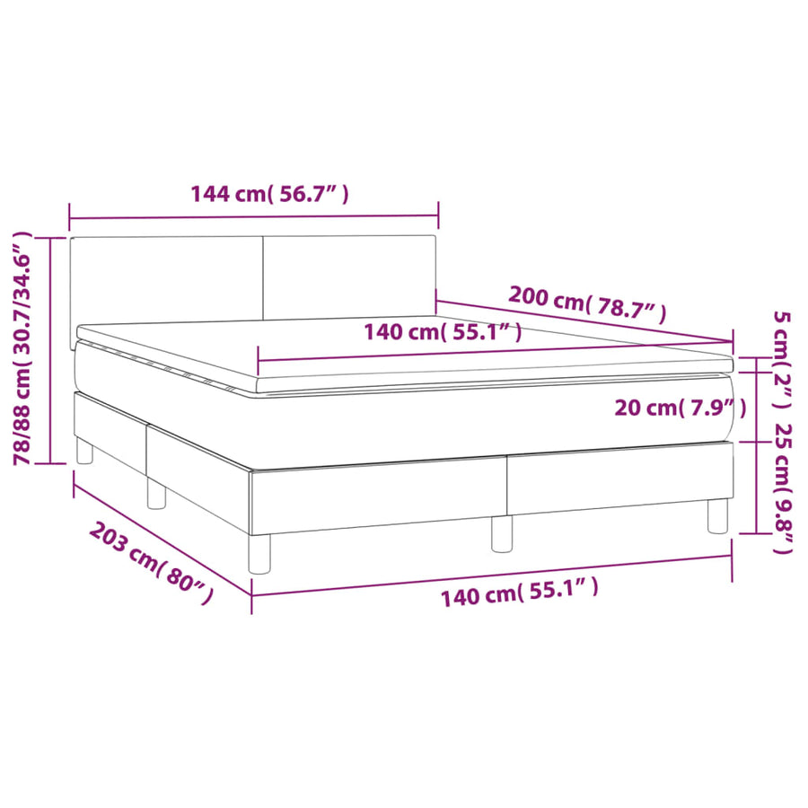 Boxspring met matras en LED stof donkergrijs 140x200 cm 140 x 200 cm Donkergrijs