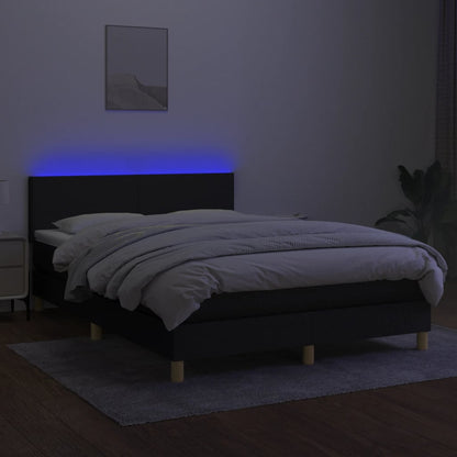 Boxspring met matras en LED stof zwart 140x200 cm 140 x 200 cm Zwart
